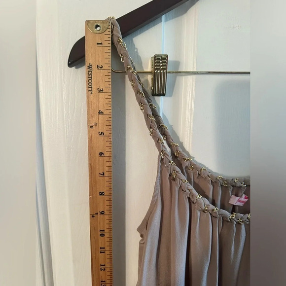 FOUNTYS Anthropologie 100% Silk Taupe Camel Gold Embellished Strap Tank Sz SM - Picture 8 of 10